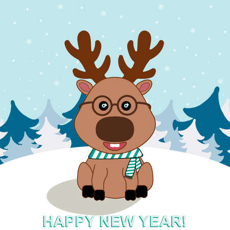 Illustration of funny deer for New Yearのイラスト素材