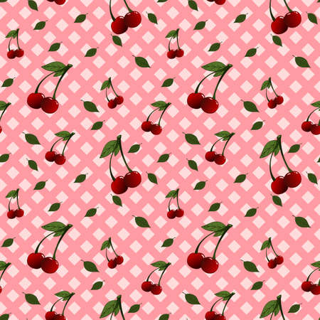 A pattern with cherries composed with and without leavesのイラスト素材
