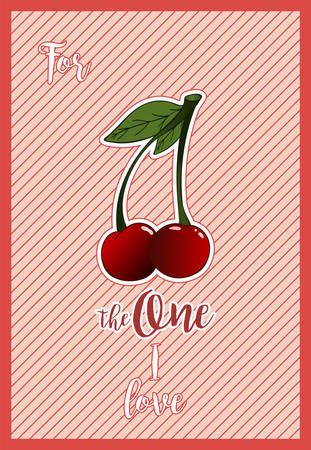 A horizontal card for st.Valentine's day with greeting For the one I loveのイラスト素材