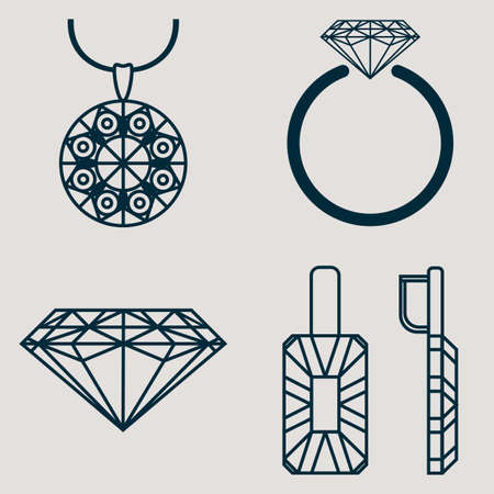 Set contains four icons for jewelry goods ring, earrings, necklace and classic diamondのイラスト素材