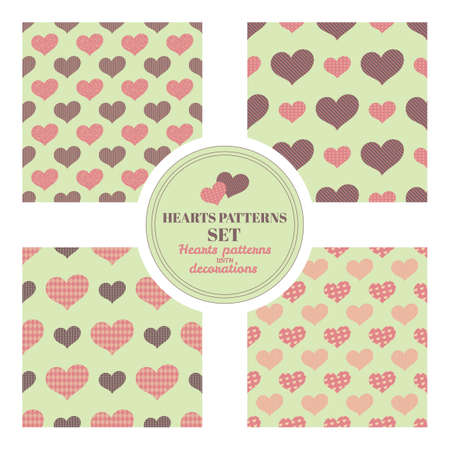 A set of seamless patterns with big and small heartsのイラスト素材