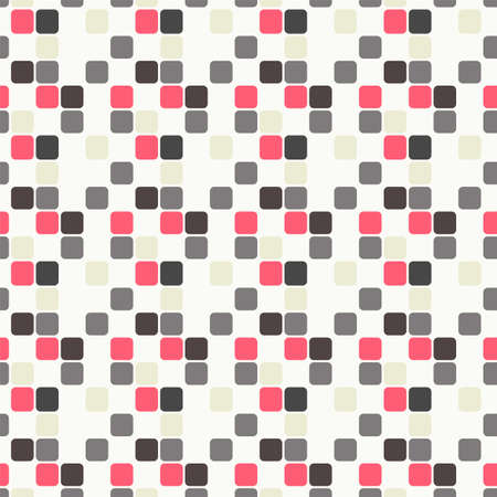 Seamless geometric pattern with pink, light blue, violet and grey squares on light beige background.のイラスト素材