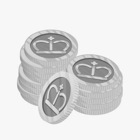 3D vector icon for a two stacks of silver coins with gold crown on top. Winner award. The best choice for savings and banking.のイラスト素材