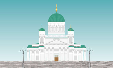 Helsinki cathedral detailed vector illustration. Flat style. Stylish colorful landmarks for web banner and poster. Symbol of Helsinki. Finland. Icon for travel agency.のイラスト素材