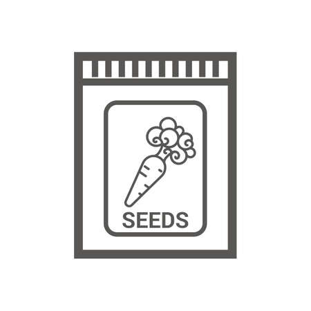 Package with seeds of carrot. Garden work. Vector line art icon.のイラスト素材