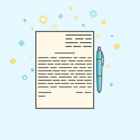 Business icon, management. Simple vector icon of a contract and a pen. Flat style.のイラスト素材