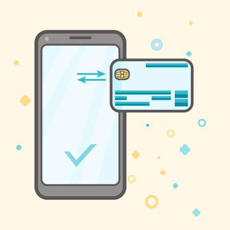 Business icon, management. Simple vector icon of a smartphone with credit card connected. Flat style.のイラスト素材