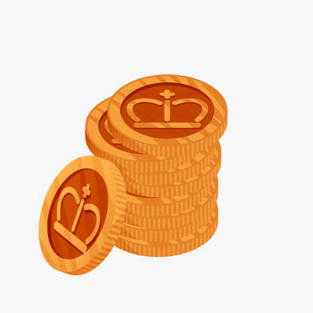 3D icon for a stack of bronze coins with crown on top. The third place award. Vector illustration.のイラスト素材