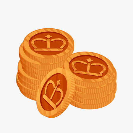 3D vector icon for a two stacks of bronze coins with gold crown on top. The third place award.のイラスト素材