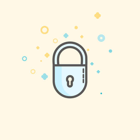 Simple Business and Finance Vector Flat Icon. Classic padlock as symbol of protection. Flat style icon.のイラスト素材
