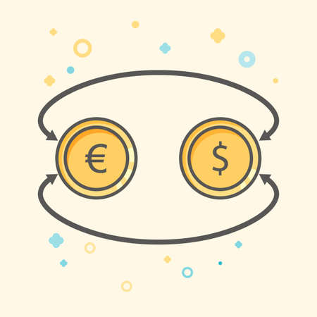 Simple Business and Finance Vector Flat Icon. Currency exchange between dollar and euro. Flat style style icon.のイラスト素材