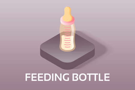 Simple Vector Isometric Baby and Pregnancy Icons. Baby feeding bottle with milk. Vector symbol in isometric style icon.のイラスト素材
