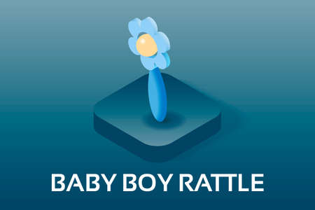 Simple Vector Isometric Baby and Pregnancy Icons. Baby boy rattle toy. Vector symbol isometric style icon.のイラスト素材