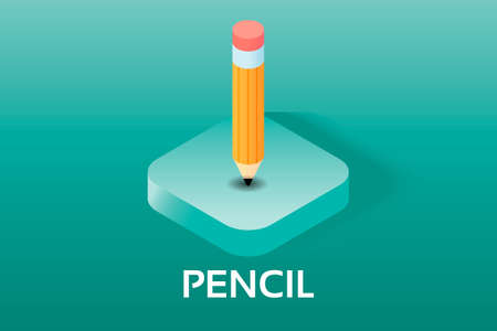 Simple pencil Vector isometric Icon. Classic pencil on blue green background. Office tool, writing, school.のイラスト素材