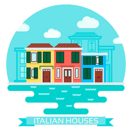 Vector Illustration of an italian house near water in a flat style. Travel and tourism, visit Italyのイラスト素材
