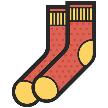 Vector icon of red and yellow socks for men or women in a flat style with an outline.のイラスト素材