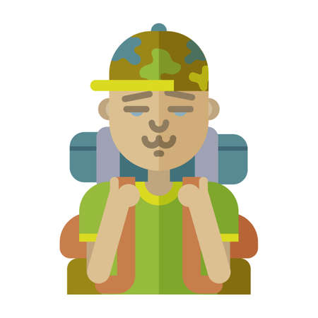 Tourist man icon. Nature outdoorman and sightseer. On vacation, hiking, trekking and camping. Tourism and travel icon.のイラスト素材