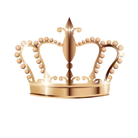 Gold crown isolated on white backgrounds. Realistic vintage royal crown for king or queen. Royalty symbol. Vector illustration for vip card, luxury design, premiumのイラスト素材