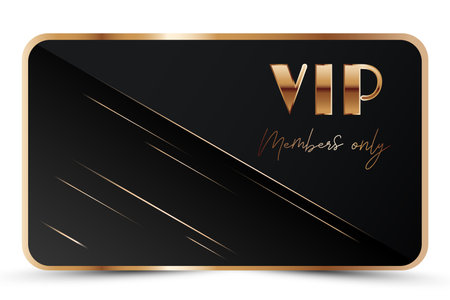 Black elegant vip card template. Modern business card for members only with golden 3d text, crown. Luxury abstract invitation. Vector illustration for loyalty, bonus card, gift certificateのイラスト素材