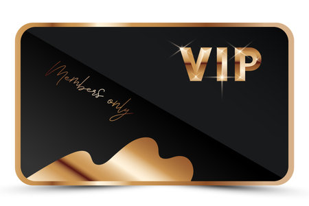 Black elegant vip card template. Modern business card for members only with golden 3d text, crown. Luxury abstract invitation. Vector illustration for loyalty, bonus card, gift certificateのイラスト素材