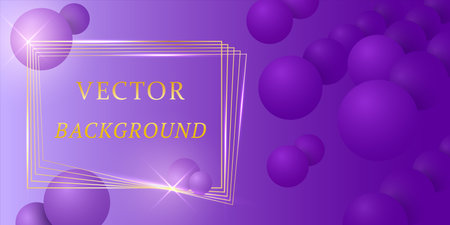 Abstract luxury background with purple balls, golden lines and frame. Brochure template layout,...