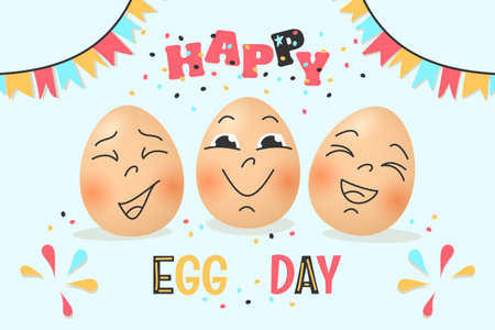 Happy egg day.Cute smily eggs on the holiday.Flat cartoon stile. Holiday concept. Vector...