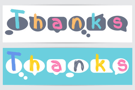 Colorful thank you in Cartoon style. Thank you note. Cool lettering. Holiday design for banner, card, web. Greeting card. Vector illustration.  &#xA;のイラスト素材