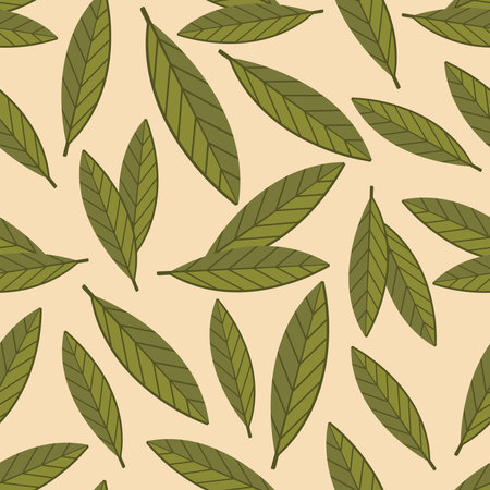 Nature seamless pattern with rich green leaves. Minimalist floral background. Hand drawn foliage modern design for wrapping paper, cover, fabric, interior decor, print, wallpaper, web. Vectorのイラスト素材