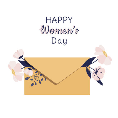 Beautiful flowers in an envelope. Spring botanical composition of meadow and garden flowers, herbal plants. Floral template for greeting card, Women's Day, Mother's Day. Vector flat illustration&#xA;のイラスト素材