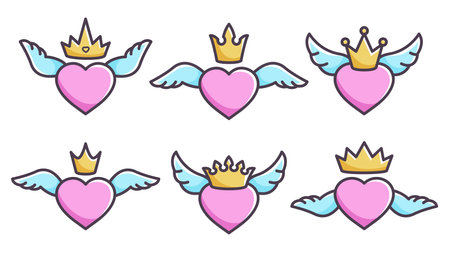 Set of pink Valentines hearts. Valentine symbols. Hand drawn outline icons. Doodle Valentines elements for decoration holiday, greeting card, festive design. Vector cartoon illustrationのイラスト素材