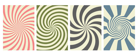 Set of retro backgrounds in style of 60s, 80s, 70s. Groovy arts. Abstract Trendy card with rays of sun, circles, lines. Nostalgia for vintage time. Vector illustration for advertising, banners, invitationのイラスト素材