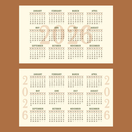 2026 calendar. Bussiness template in classic retro sryle. Horizontal Hand drawn printable layout for desk or wall. Sunday start. Monthly planner template. Vector illustrationのイラスト素材