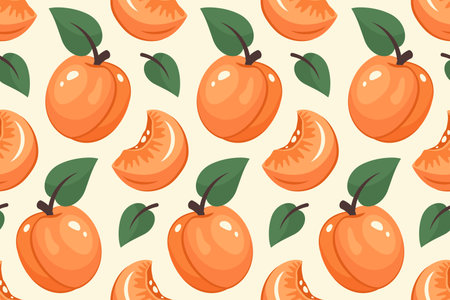 Apricot Seamless pattern. Ripe nutrition and sweet fruit background. Colour Fruit pattern. Whole...