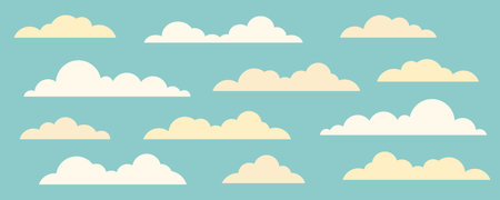 Cloud icon set. Hand drawn doodle clouds isolated on white background. Sky elements. Weather and...