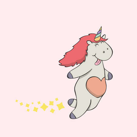 Happy lovely pink unicorn run away with sparklesのイラスト素材