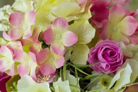 Artificial flowers bouquet, close-upの写真素材