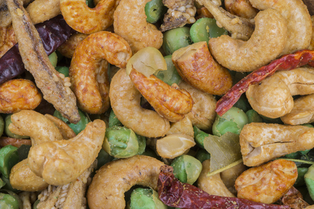 Thai spicy mixed nuts, closed-upの写真素材