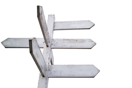 Empty wooden signpost with six arrows - with clipping pathの写真素材