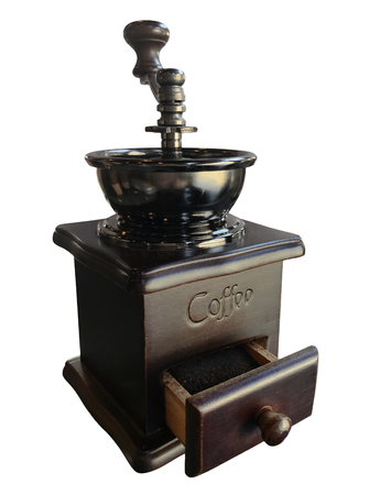 Vintage coffee grinder isolated on white backgroundの写真素材