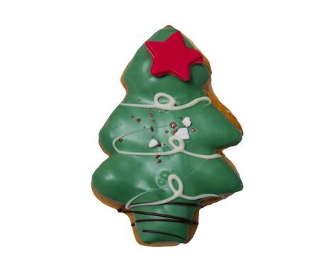Top view of Christmas Tree Doughnuts, isolated on white backgroundの写真素材