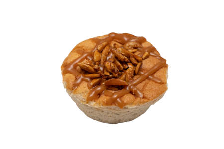 Almond caramel Sponge cake for one serving. isolated on white. Dessert recipe concept.の写真素材