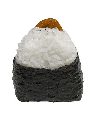 Onigiri Ume, pickled plum and rice ball with nori. Isolated on white. Japanese traditional food. Food conceptの写真素材