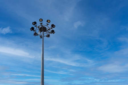 LED Circular light pole on sky background with copy space on the rightの写真素材