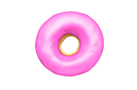 Sweet pink icing donut isolated on white background. Junk food or unhealthy food conceptの写真素材