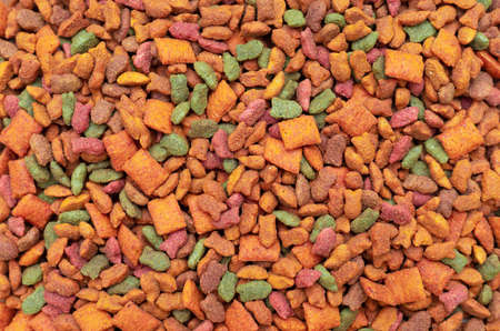 Background of colorful dry pet food. Good nutrition for dogs and cats.の写真素材