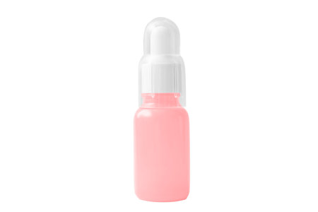 Mock-up of light pink glass dropper bottle on white background . Concept of skincare, cosmetics, body care, spa products. Retinol, vitamin Cの写真素材