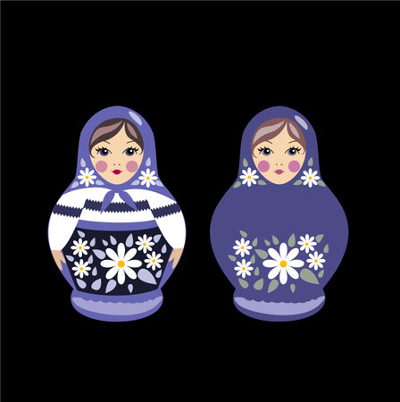 Two Russian ethnic dolls in trending very peri dressing.のイラスト素材