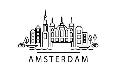 Amsterdam line art vector minimalistic composition in black and white colors.のイラスト素材