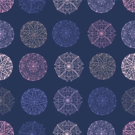 Mandalas seemless pattern in very peri color paletteのイラスト素材
