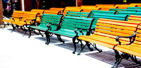 new wooden benchの写真素材